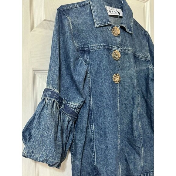 Vintage Keren Hart Womens Denim Jacket Balloon Sleeves Boho Jean Poof Puff Small - Picture 2 of 12